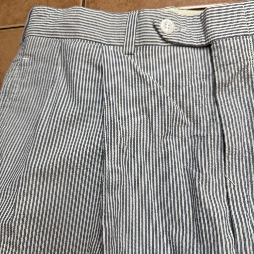 Charleston Khaki By Berle Blue Striped Seersucker Cuffed‎ Chino Pants Sz 33 x 29